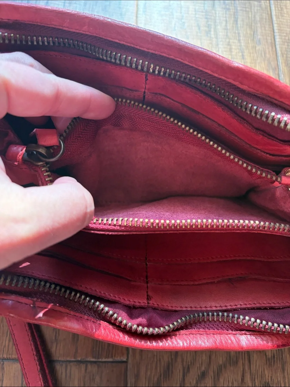 Platinia Red Studded Leather Wristlet Wallet